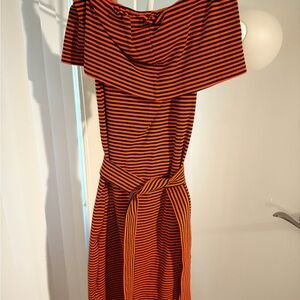 Striped Orange and Black Off-Shoulder Dress